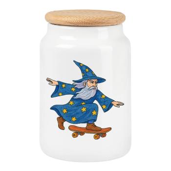Starry Wizard Skateboard - Boîte à biscuits avec couvercle en bois - blanc - Devant