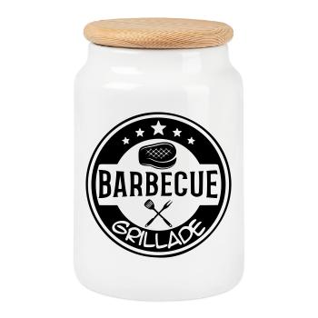 BBQ grill logo - Cookie Jar with Wooden Lid - white - Front