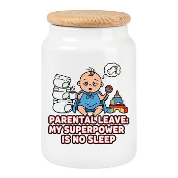 Parental Leave Superpower Sleepless - Cookie Jar with Wooden Lid - white - Front