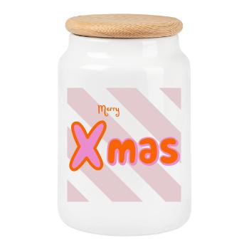 Joyeux Noël Groovy Typo - Boîte à biscuits avec couvercle en bois - blanc - Devant