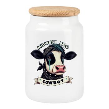 Midwest Emo Cowboy Animal Graphic - Cookie Jar with Wooden Lid - white - Front