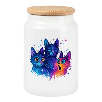 Trio de chats néon Galaxy - Boîte à biscuits avec couvercle en bois - blanc - Devant