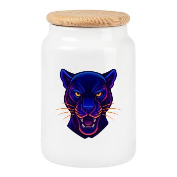 Neon Panther Kopf - Keksdose mit Holzdeckel - Weiß - Vorne