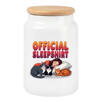 Official Sleep Shirt Cats - Cookie Jar with Wooden Lid - white - Front