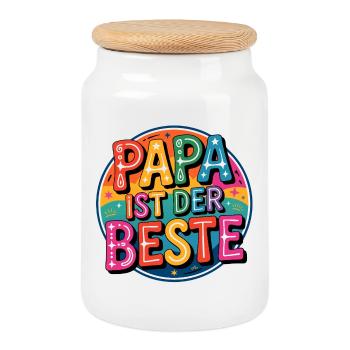 Dad is the best – colorful & cheerful - Cookie Jar with Wooden Lid - white - Front