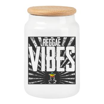 Reggae Vibes Design - Cookie Jar with Wooden Lid - white - Front