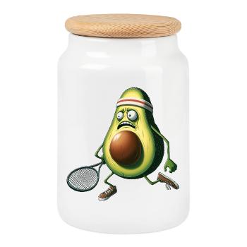 Drôle d’avocat jouant au tennis avec raquette - Boîte à biscuits avec couvercle en bois - blanc - Devant