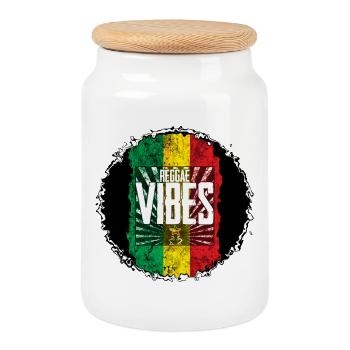 Reggae Vibes Flag - Cookie Jar with Wooden Lid - white - Front