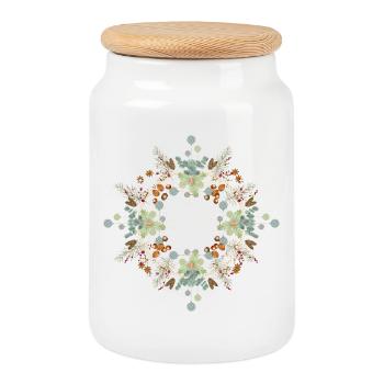 Edles Weihnachtsornament mit Nüssen und Wintergrün - Keksdose mit Holzdeckel - Weiß - Vorne