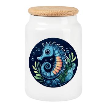 Bleu Hippocampe sous-marin - Boîte à biscuits avec couvercle en bois - blanc - Devant