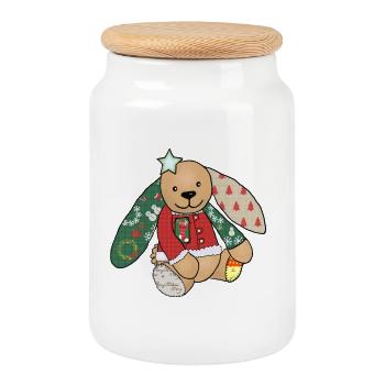 Lapin de Noël - Boîte à biscuits avec couvercle en bois - blanc - Devant
