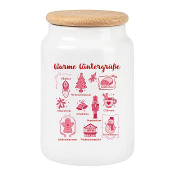 chaleur vœux d’hiver figurines roses - Boîte à biscuits avec couvercle en bois - blanc - Devant