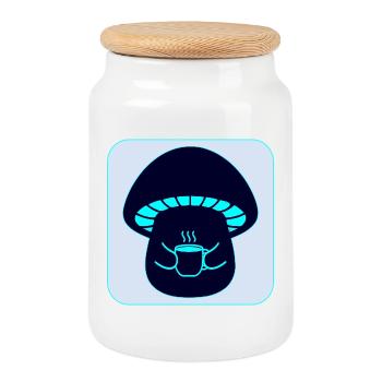 MUSHROOM PICKING - TEA - Cookie Jar with Wooden Lid - white - Front