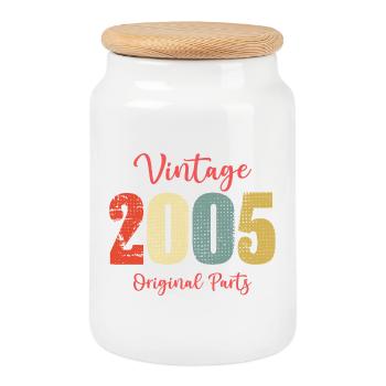Jahrgang 2005 Original Teil Jubiläumsgeschenk - Keksdose mit Holzdeckel - Weiß - Vorne