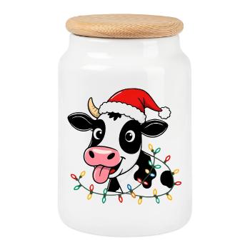 Kuh Weihnachten lustig süß Landwirt Bauernhof - Keksdose mit Holzdeckel - Weiß - Vorne