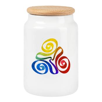 Rainbow triangle spiral - Cookie Jar with Wooden Lid - white - Front