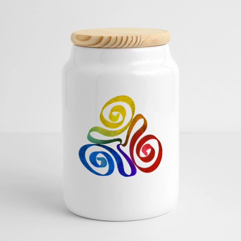 Rainbow triangle spiral Cookie Jar with Wooden Lid