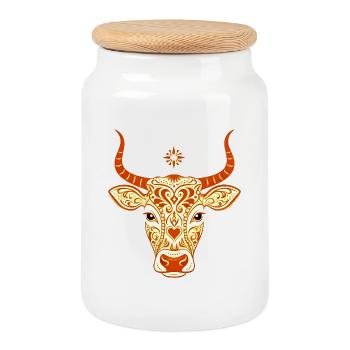 Sacred Cow , Artistic Illustration - Cookie Jar with Wooden Lid - white - Front