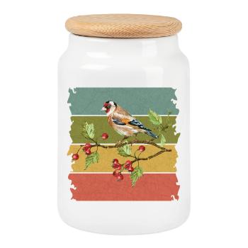 Colorful bird - Cookie Jar with Wooden Lid - white - Front