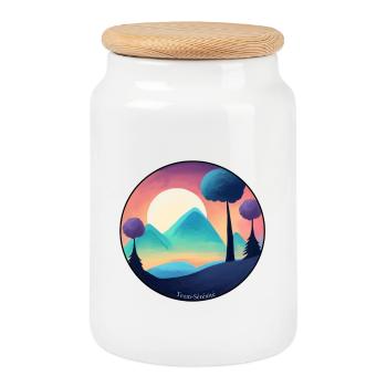 Serenity of the Pastel Mountains - Cookie Jar with Wooden Lid - white - Front