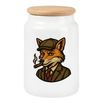 Fuchs mit Zigaretten - Vintage Style - Keksdose mit Holzdeckel - Weiß - Vorne