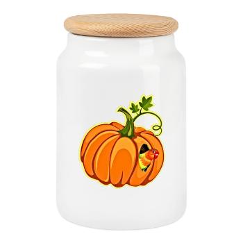Pumpkin Parrot Whimsy - Cookie Jar with Wooden Lid - white - Front