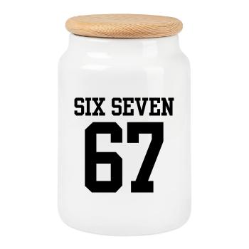 Keep Calm Six Seven Meme Viral Humor Apparel - Cookie Jar with Wooden Lid - white - Front