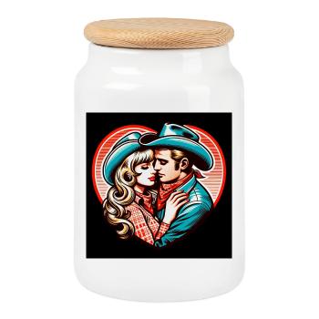 Coeur d’amoureux de western vintage - Boîte à biscuits avec couvercle en bois - blanc - Devant