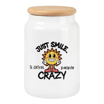 Just Smile It Drives People Crazy – Motivation - Keksdose mit Holzdeckel - Weiß - Vorne