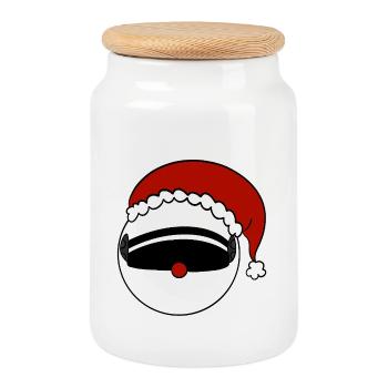 Weihnachtsmann  Helm  - Keksdose mit Holzdeckel - Weiß - Vorne