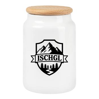 Ischgl - Création de souvenirs - Boîte à biscuits avec couvercle en bois - blanc - Devant