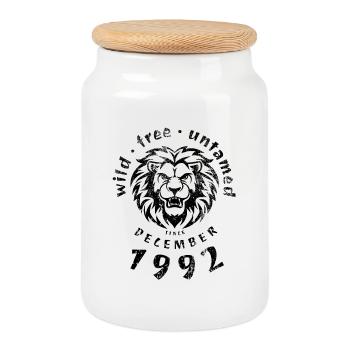 33. Geburtstag Wild, free & untamed since 12/1992 - Cookie Jar with Wooden Lid - white - Front