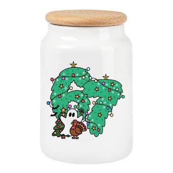 67 Nummern Whimsical Ghost Under Festive Evergreen - Keksdose mit Holzdeckel - Weiß - Vorne