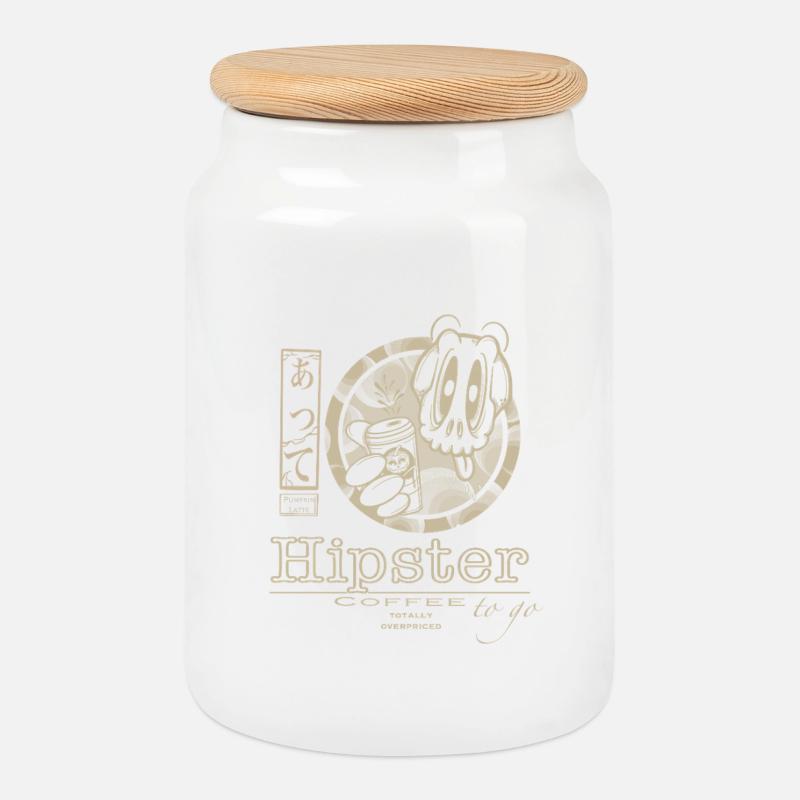 Hipster coffee to go - Cookie Jar with Wooden Lid - white