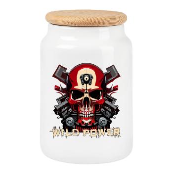 Wild Power Skull Moto Art - Cookie Jar with Wooden Lid - white - Front
