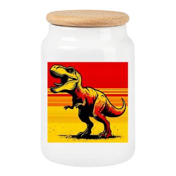 dinosaur - Cookie Jar with Wooden Lid - white - Front
