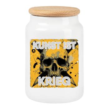 Kunst ist Krieg – Schädel & Bleistifte - Keksdose mit Holzdeckel - Weiß - Vorne