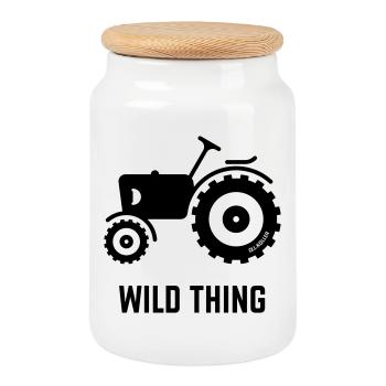Wild Thing (Tracteur / Agriculteur / Noir) - Boîte à biscuits avec couvercle en bois - blanc - Devant