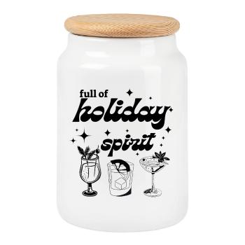 Full Of Holiday Spirit - Boîte à biscuits avec couvercle en bois - blanc - Devant