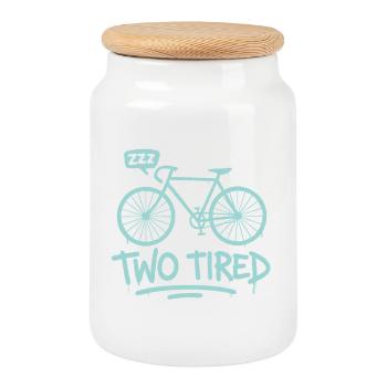 Bicycle Pun Tired Funny Saying - Cookie Jar with Wooden Lid - white - Front