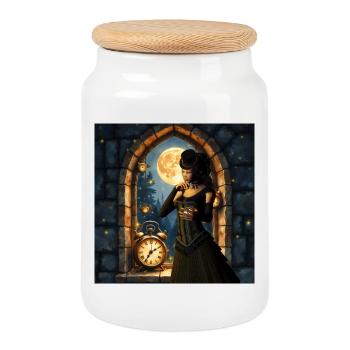 Lune victorienne dans la tour de pierre - Boîte à biscuits avec couvercle en bois - blanc - Devant