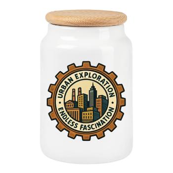 Urbex - Urban Exploration - Cookie Jar with Wooden Lid - white - Front