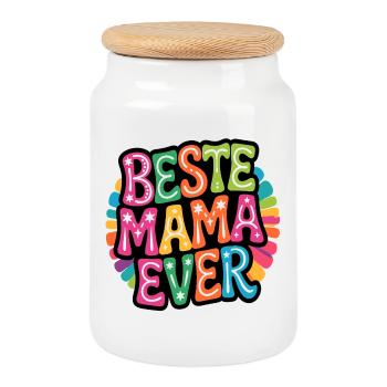 Beste Mama Ever bunt - Keksdose mit Holzdeckel - Weiß - Vorne