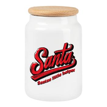 Le petit assistant du Père Noël - Boîte à biscuits avec couvercle en bois - blanc - Devant