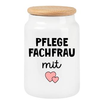 Pflege Pflegefachfrau mit Herz - Keksdose mit Holzdeckel - Weiß - Vorne