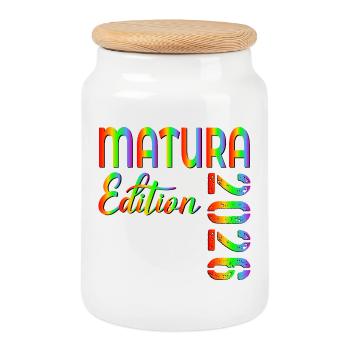 MATURA 2026 REGENBOGEN - Keksdose mit Holzdeckel - Weiß - Vorne