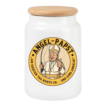 Der Angel-Papst - Lustiges Motiv für Angler - Keksdose mit Holzdeckel - Weiß - Vorne