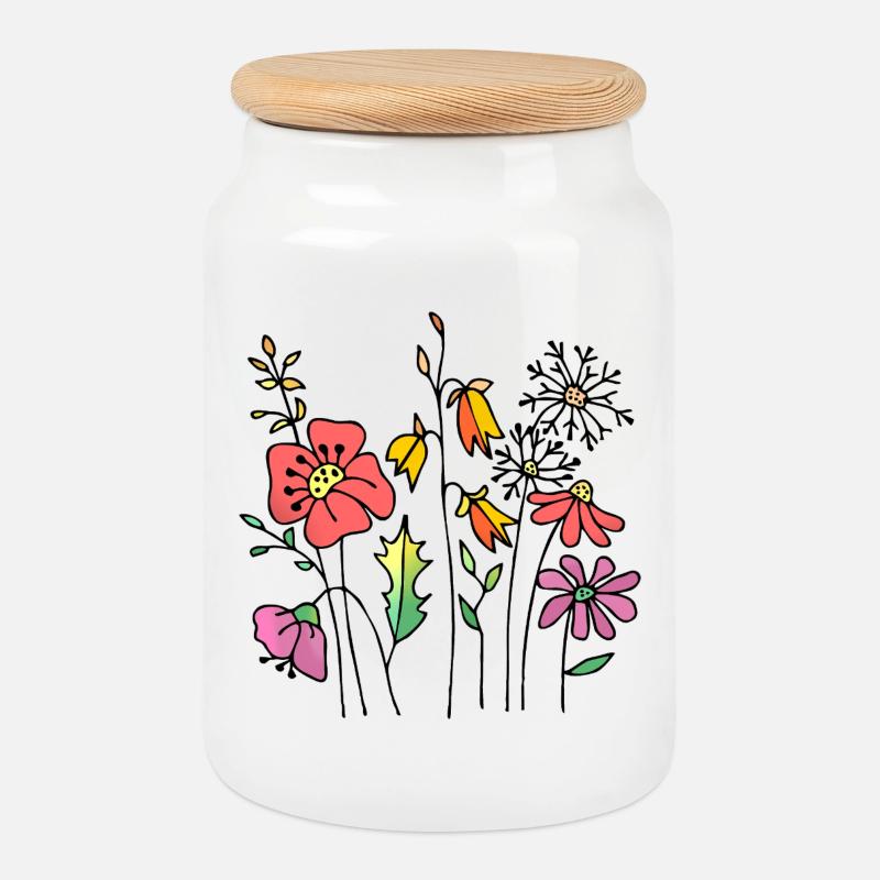 Fleur - Boîte à biscuits avec couvercle en bois - blanc