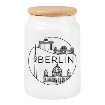 Berlin Landmark : conception moderne de lignes en cercle - Boîte à biscuits avec couvercle en bois - blanc - Devant