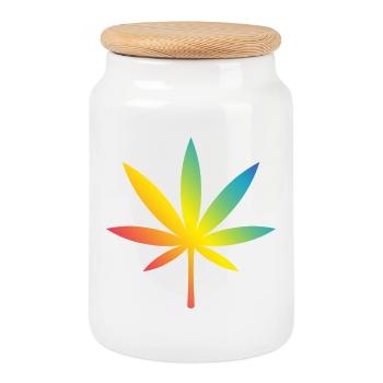 Cannabis / Marijuana / Chanvre (Arc-en-ciel / Histoire) - Boîte à biscuits avec couvercle en bois - blanc - Devant